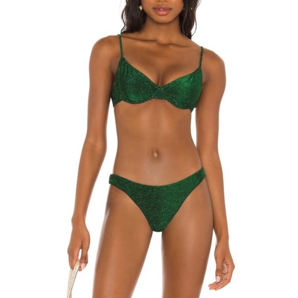 Nookie Other - Nookie x Revolve Demi Cup Top + High Rise Bottom in Green Glitter - Size S/XS